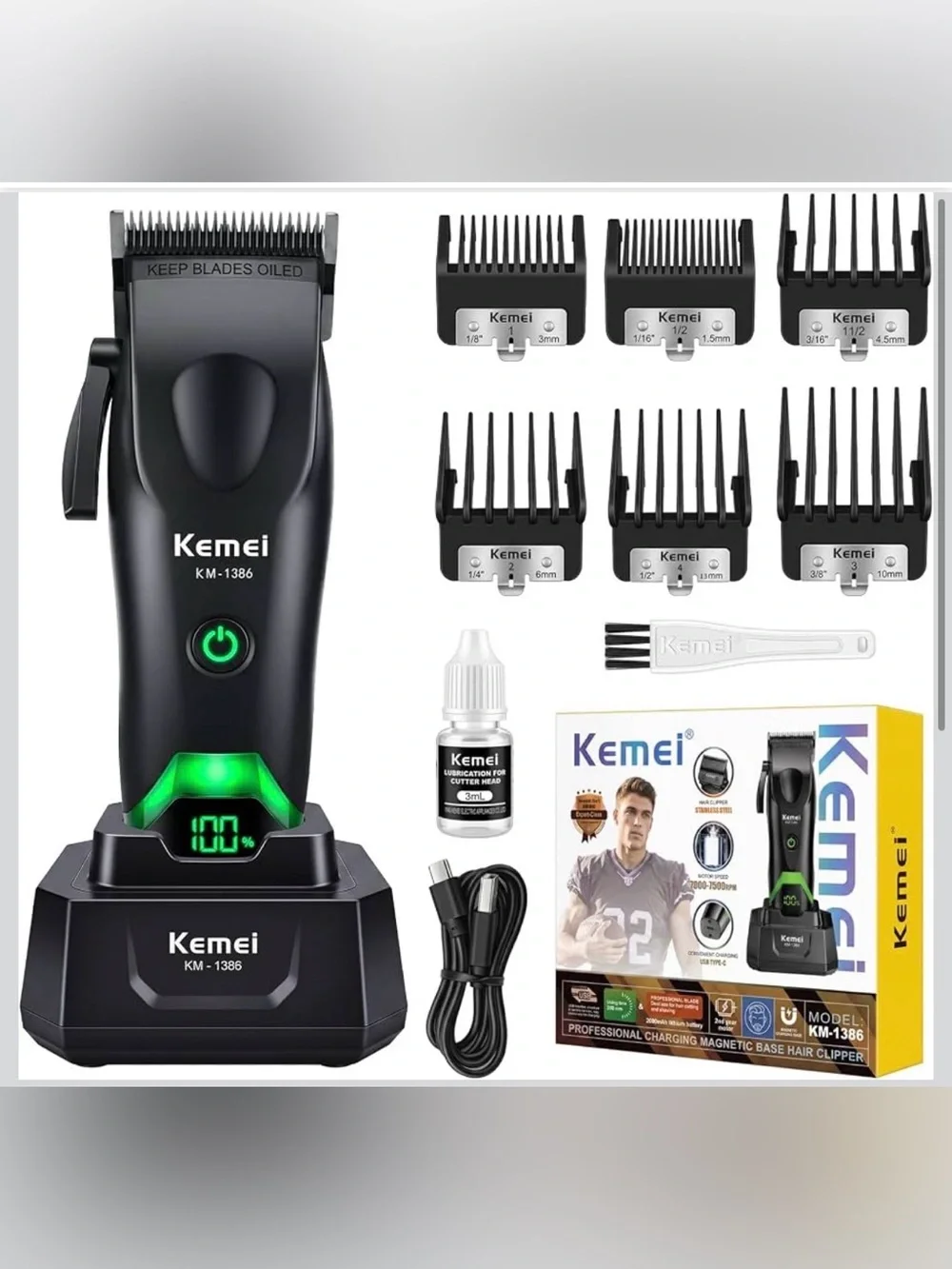 KEMEI 1386 Hair Clippers for Men Cordless Barber Clippers for Hair Cutting 2000